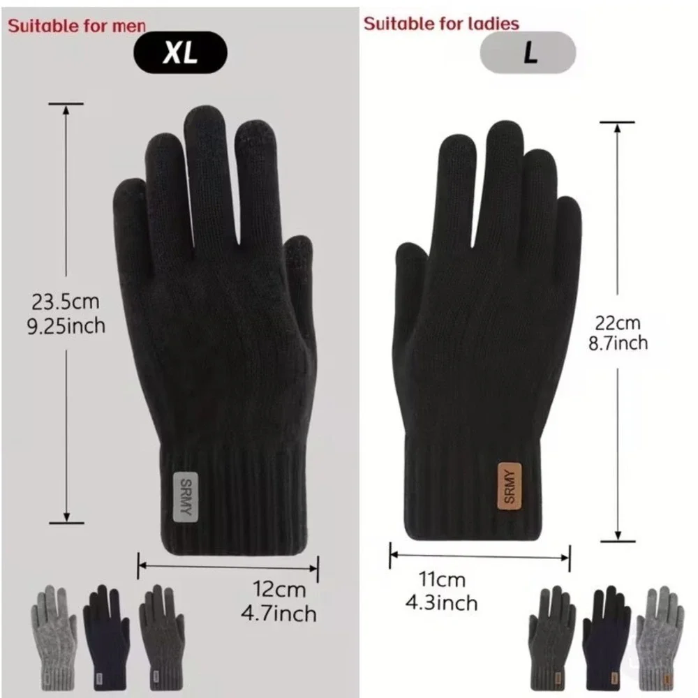 Unisex Alpaca Velvet Blend Winter Thermal Driving Gloves Black Touchscreen LARGE